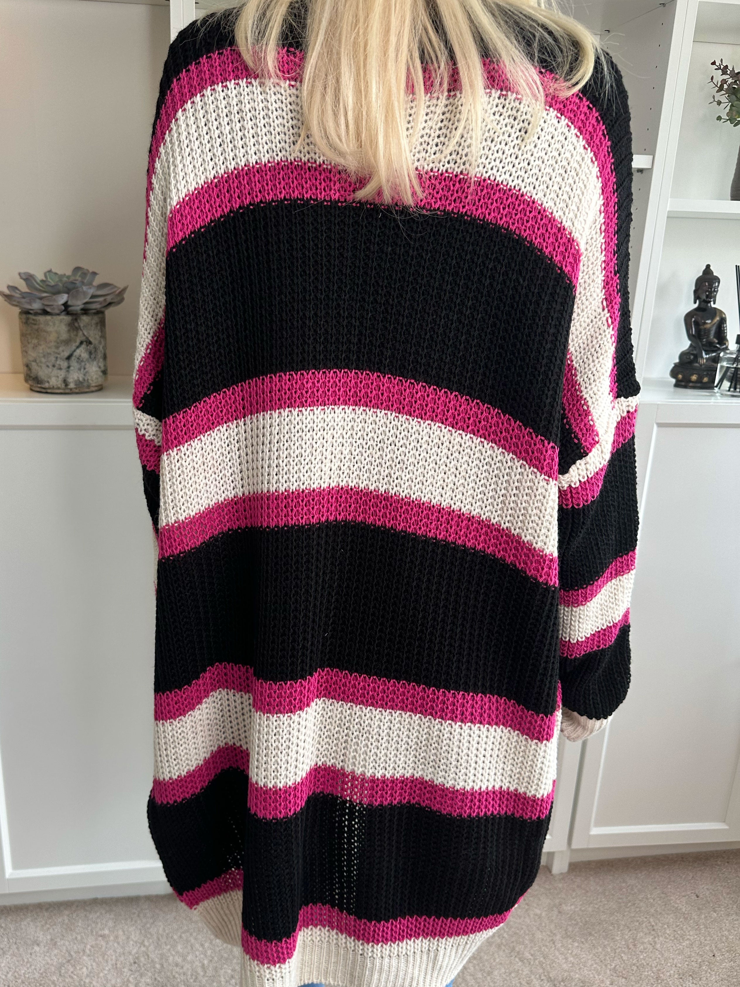 Kata - Flerfarvet stribet strikcardigan